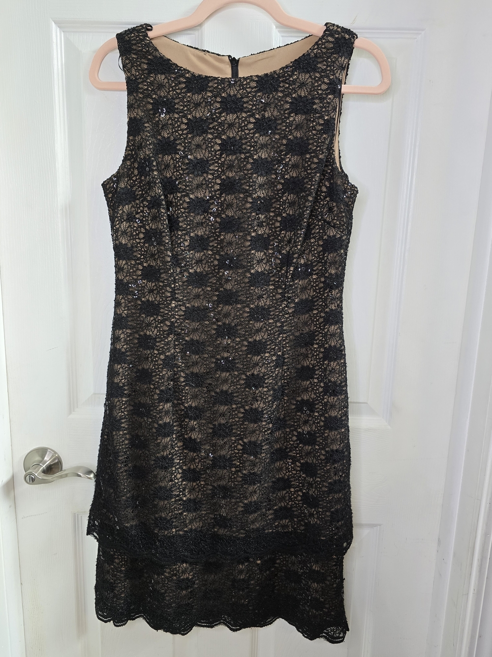 Alex Evenings Black Lace Midi Dress with Nude Lining